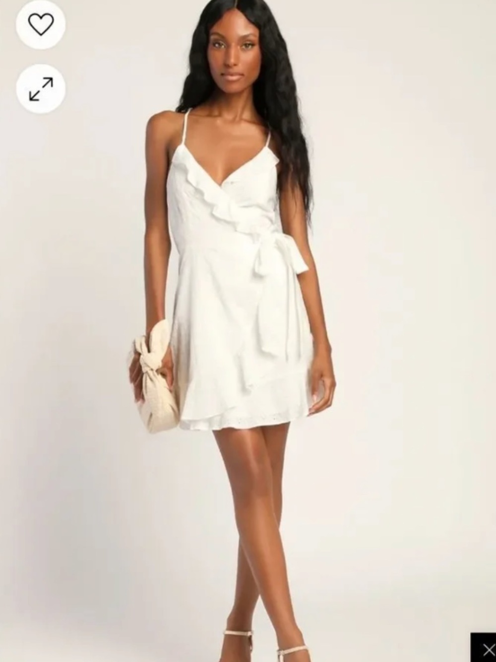 Lulu's Getting Gorgeous White Eyelet Cotton Wrap Mini Dress bachelorette XS